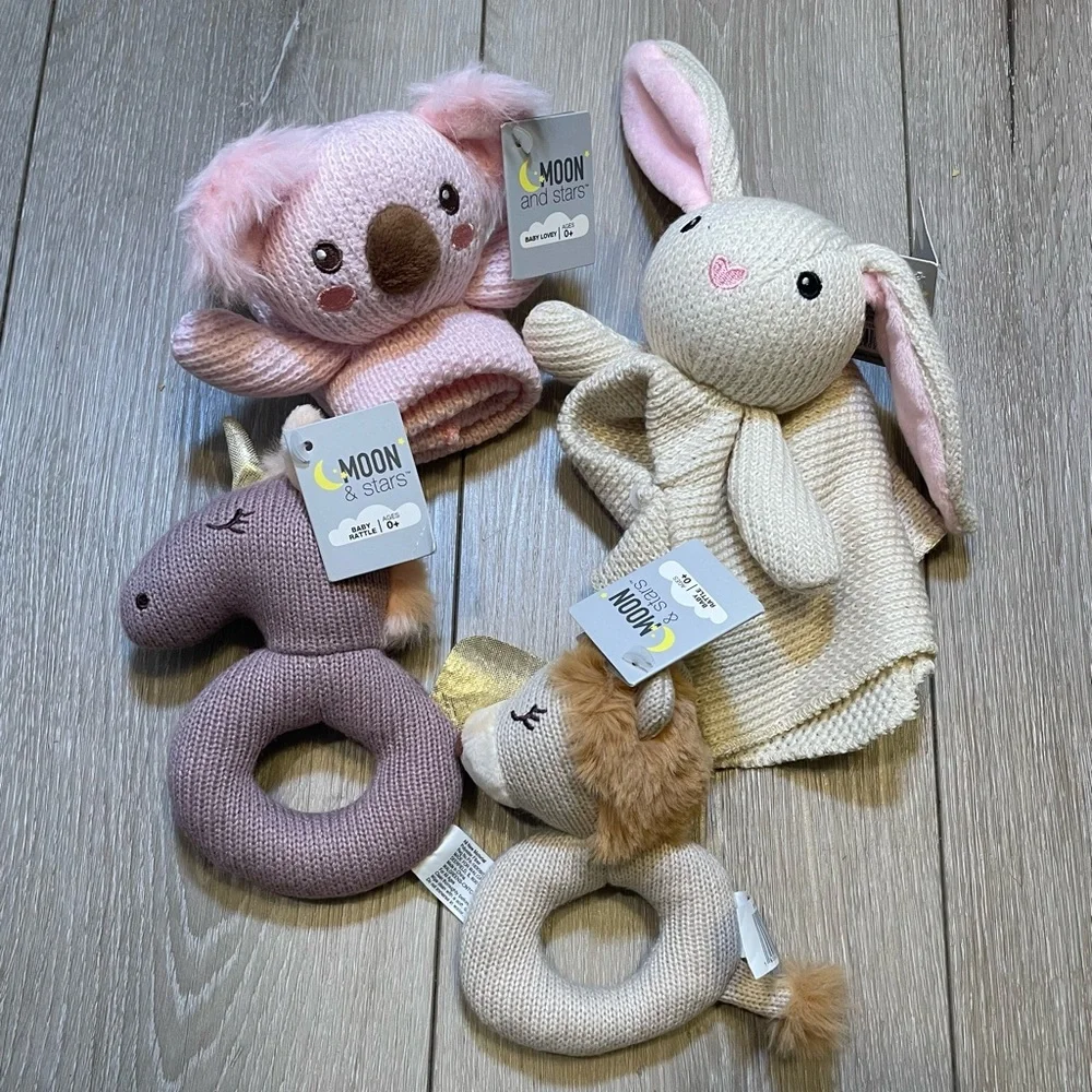 NWT Moon & Stars Baby Toy Lot - Koala, Bunny, Unicorn, Lion Rattles/Loveys Set 4 - Picture 3 of 3